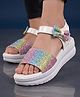 Steprite Rainbow Glitter & Bow Applique Detailed Velcro Closure Sandals - White