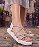Steprite Strap Detailed & Stone Embellished Slip On Sandals - White