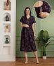 NIGHTSPREE Rayon Woven Half Sleeves Floral Printed Maternity Dress With Side Zipper Nursing Access - Purple