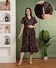 NIGHTSPREE Rayon Woven Half Sleeves Floral Printed Maternity Dress With Side Zipper Nursing Access - Brown