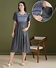 NIGHTSPREE Denim Woven Half Sleeves Abstract Printed Maternity Dress With Side Zipper Nursing Access - Grey