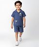 Bella Moda Cotton Woven Half Sleeves Sun & Tree Embroidered Shirt & Shorts Set - Blue