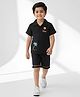 Bella Moda Cotton Woven Half Sleeves Sun & Tree Embroidered Shirt & Shorts Set - Black
