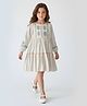Bella Moda Cotton Woven Full Sleeves Floral Embroidered Dress - Beige