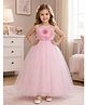 Toy Balloon Kids Satin Mesh Sleeveless Ruffle & Floral Applique Detailed Gown - Baby Pink