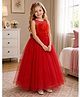 Toy Balloon Kids Satin Mesh Sleeveless Ruffle & Floral Applique Detailed Gown - Red