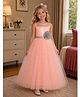 Toy Balloon Kids Satin Mesh Sleeveless Sequin Embellished  Floral Applique Detailed Gown - Peach