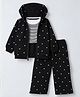 Babyhug 100% Cotton Terry Knit Full Sleeves Top and Pant Set with Hearts Print & Hooded Jacket in Black