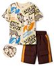 OLLINGTON ST. Cotton Sinker Knit Half Sleeves T-shirt and Shorts With Lion Print - Offwhite