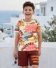OLLINGTON ST. Cotton Sinker Knit Half Sleeves Printed T-shirt & Shorts Set - Beige & Brown