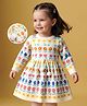 Babyoye Knit Full Sleeves  Woolen Dress With Floral Design - White