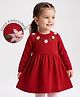 Babyoye Knit Full Sleeves Woolen Dress with Floral Embroidery - Red