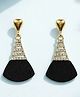 Jewelz Elegant Black Fan Drop Earrings with Crystal-Studded Gold-Tone Design