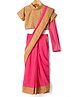 Little Bansi Cotton Silk Woven Half Sleeves Ready to wear Tulip Floral Printed Blouse & Ready to wear Georgette Saree - Pink