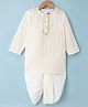 Little Bansi Cotton Knit Full Sleeves Marwari Kurta with Golden Trim Pearl Button With Dhoti Set - Cream