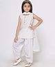 Little Bansi Cotton Woven Sleeveless Kurta Salwar and Dupatta With Striped Print & Neck Detailing - White