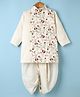 Little Bansi Silk Woven Full Sleeves Floral Embroidered Sherwani With Gold Striped Dhoti - Cream