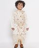 Little Bansi Silk Woven Full Sleeves Floral Embroidered Sherwani With Gold Striped Dhoti - Cream