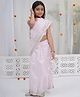 Little Bansi Muslin Woven Sleeveless Flamingo Blouse with Chanderi Saree- Baby Pink