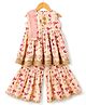 Little Bansi 100% Cotton Woven Sleeveless Lotus Printed Kurta Frock with Lace & Tussel Work Gharara With Dupatta- Peach