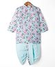 Little Bansi 100% Cotton with Muslin Woven Full Sleeves Floral Butterfly Printed Kurta and Dhoti Set - Sky Blue