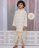 Little Bansi Cotton Woven Full Sleeves Kurta and Dhoti With Golden Paisley Zari Work - Cream