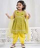 Little Bansi Cotton Woven Sleeveless Kurta Salwar Dupatta Set With Cherry Applique - Olive Green
