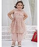Little Bansi Cotton Woven Sleeveless Kurta Salwar & Dupatta With Bow Applique in Brown