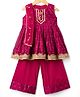 Little Bansi Chanderi Silk Woven Cotton Sleeveless Zari Boota & Lace Embellished Frock Kurta with Plazzo and Dupatta - Hot Pink