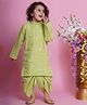 Little Bansi Cotton Silk Woven Full Sleeves Rose Zari Embroidered Kurta with Dhoti - Lime Green