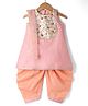 Little Bansi Cotton Silk Full Length Kurta, Salwar and Dupatta with Sleeveless and Vine Embroidery in Pink for 6-7 Years