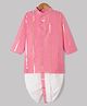 Little Bansi Cotton Woven Full Sleeves Kurta And Dhoti With Golden Stripes And Pearl Buttons - Pink