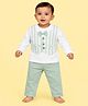 CANDY HOUSE Knitted Knit Full Sleeves Nautical Theme Printed Tee & Pants Set Attached Waistcoat - Light Green