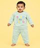 CANDY HOUSE Knitted Knit Full Sleeves Born To Lead Text Embroidered Tee & Pants Set - Mint