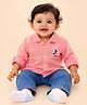 CANDY HOUSE Muslin Woven Full Sleeves Captain Text Embroidered Shirt & Pants Set - Pink