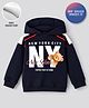 Primo Gino Cotton Mix Knit Hoodies with Full Sleeves and New York City Print in Navy Blue
