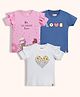 Orange Sugar Cotton Knit Pack Of 3 Half Sleeves Floral Embroidered Heart Designed Ice Cream & Love Text Printed Tops - Pink White & Blue