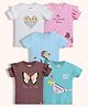 Orange Sugar 100% Cotton Knit Pack Of 5 Half Sleeves Mermaid Butterfly Sling Bag Printed & Floral Embroidered Tops -  Pink Brown Blue & White