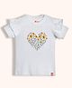 Orange Sugar Cotton Knit Half Sleeves Floral Embroidered Frill Detailed Top - White