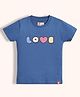 Orange Sugar Cotton Knit Half Sleeves Love Text Printed Tee - Blue