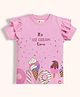 Orange Sugar Cotton Knit Half Sleeves Ice Cream Printed Frill Detailed Top - Pink