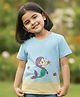 Orange Sugar Cotton Knit Half Sleeves Mermaid Printed Tee - Sky Blue
