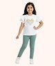 Orange Sugar 100% Cotton Knit Half Sleeves Floral Embroidered  Heart Designed Top & Leggings Set - White & Green