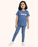 Orange Sugar 100% Cotton Knit Half Sleeves Love Text Printed Top & Leggings Set - Blue
