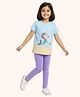Orange Sugar 100% Cotton Knit Half Sleeves Mermaid Printed Top & Leggings Set - Sky Blue & Lavender