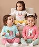 Babyoye 100% Cotton Interlock Knit Full Sleeves T-Shirts with Hedgedog, Bunny, Reindeer Print with Eco Jiva Finish Pack of 3 - Cream, Turquoise, Pink