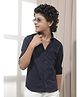 CRIMSOUNE CLUB Cotton Woven Full Sleeves Solid Shirt - Navy Blue