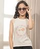 CRIMSOUNE CLUB Cotton Woven Sleeveless Floral Applique Detailed & Flamingo Printed Tee - Peach