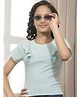 CRIMSOUNE CLUB Cotton Woven Half Sleeves Solid Top -  Blue