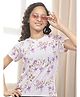 CRIMSOUNE CLUB Cotton Woven Half Sleeves Floral Printed Tee - Purple & White